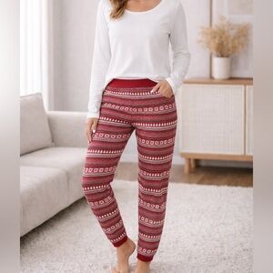 NWT Aspen Size XL Nordic Fair Isle Red Snowflake Lounge Pajama Jogger Pants
